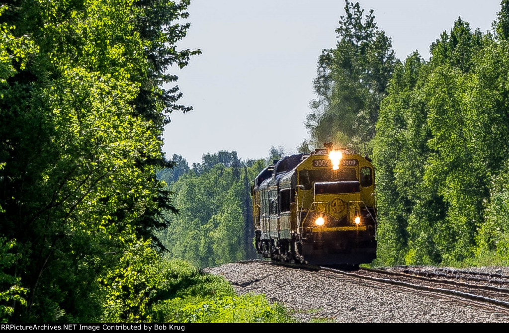 ARR 3009 leads local passenger train on the passing siding at Chase